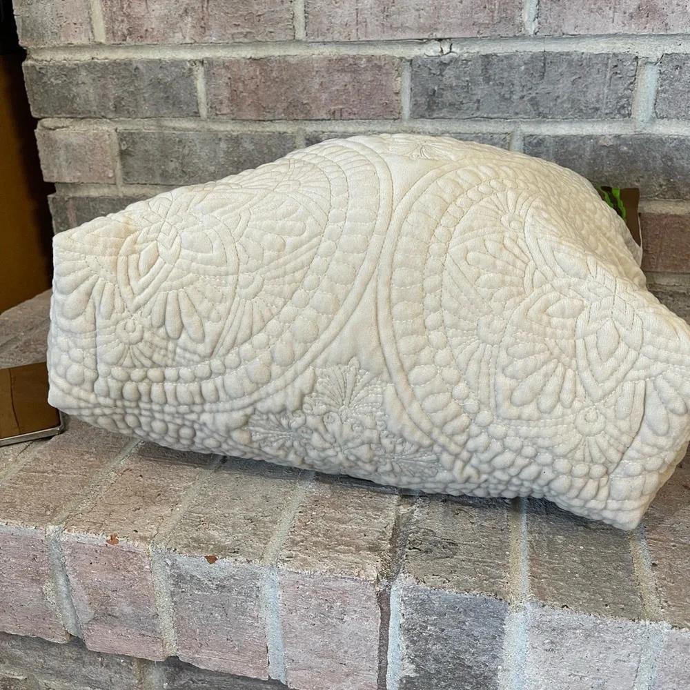 Cream Textured Tote Bag with Striped Straps - Picture 7 of 8